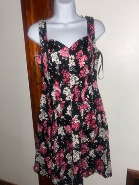 White House Black Market Black Mini Dress with Pink & Cream Floral Print